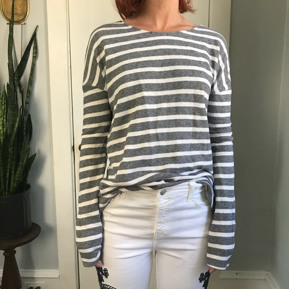 Reformation Grey Stripes Sweat Shirt Sweater Top